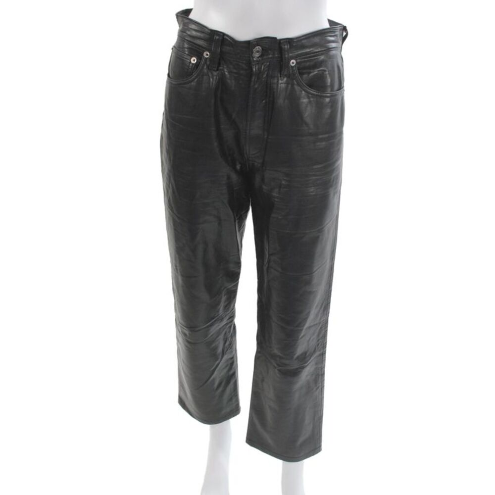 Agolde Unisex Cropped Biker Pants Black Button Size 26